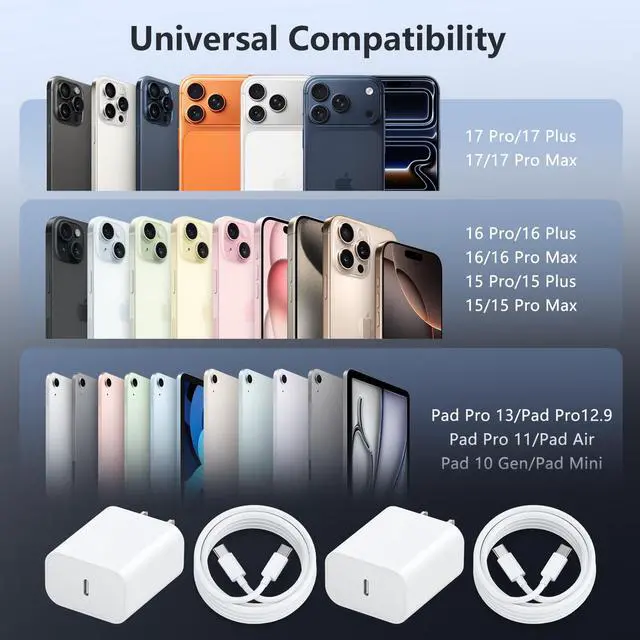 Alt view image 6 of 7 - 40W for iPhone 17 16 Pro Max Charger Fast Charging,2-Pack Super Fast USB C Charger Block for iPhone 16/16 Pro Max/15 Plus Series/iPad Pro,PD 3.0 Wall Charger with 6FT&10FT Long C Cable