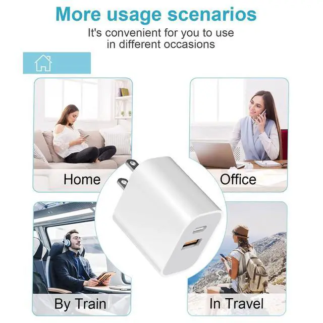 Alt view image 5 of 7 - USB Power BlockWall Charging Adapter, Dual-Port Charger with c to c Cables for iPhone 17/16/16 Pro Max/15 Series/Pro and More (White, 3-Pack)