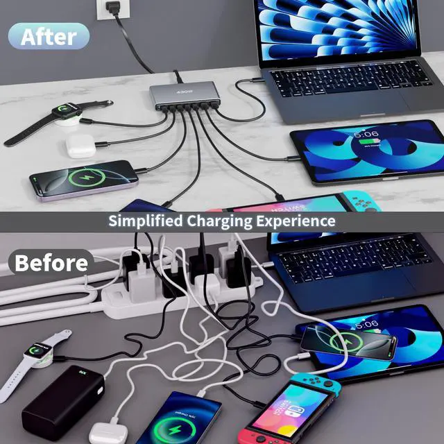 Alt view image 6 of 7 - GaN5 430W USB C Charger Block Charging Station,Apple 7 Port Fast Charging Block with Dual 100W USBC Multiport Adapter TypeC & USBA Desktop Charger for iPhone17/16/15/14/13/Pro Max/MacBook Pro/Air/iPad