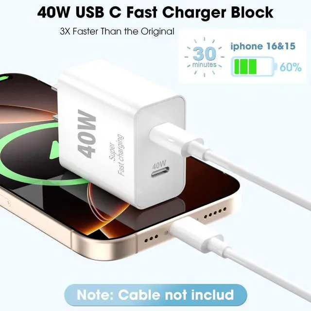 Alt view image 3 of 7 - 40W for iPhone 17 16 15 USB C Charger Block, 2Pack Dual USBC Fast Charging Brick Type C Power Plug Cube for iPhone 17 Air/Pro/Pro Max/16 15 14 Plus/Pro Max for iPad for Samsung