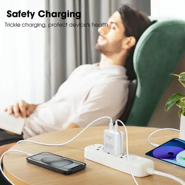 Alt view image 7 of 7 - 40W for iPhone 17 16 15 USB C Charger Block, 2Pack Dual USBC Fast Charging Brick Type C Power Plug Cube for iPhone 17 Air/Pro/Pro Max/16 15 14 Plus/Pro Max for iPad for Samsung