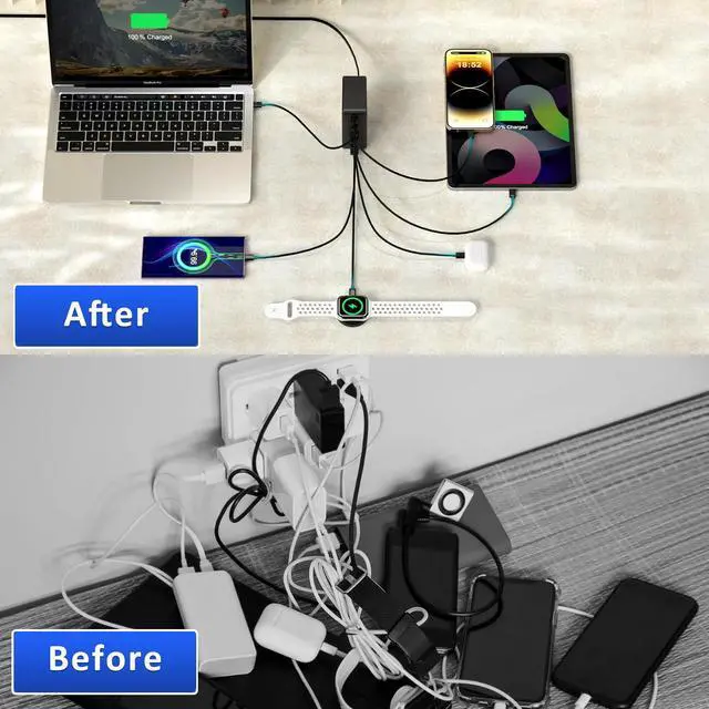 Alt view image 6 of 7 - USB C Charger Block 200W 7 Port GaN Fast Charging Block Station, Multiport PD QC3.0 Brick Hub Compatible with Laptop MacBook Pro/Air, iPad, iPhone 17/16/15, Galaxy S23/22, DELL, Steam Deck(Black)