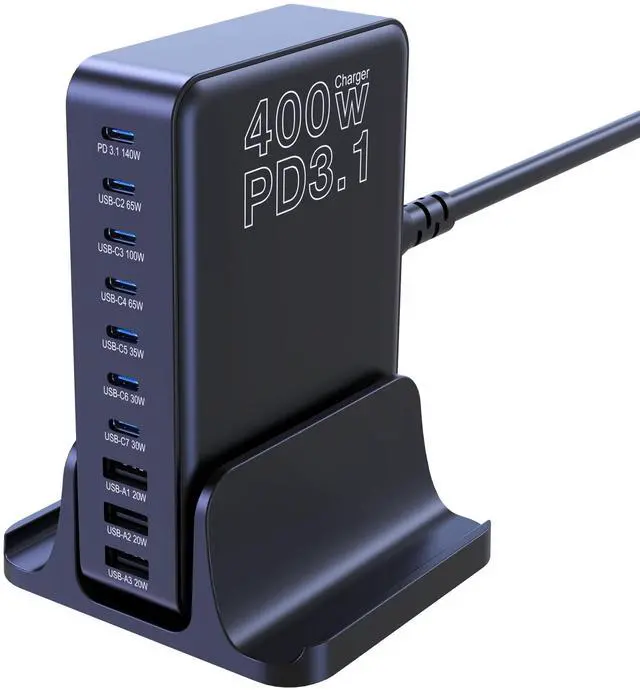 Main image of 400W USB C Charger, GaN Compact 10-Ports PD3.1 140W PPS 45W QC20W Super Fast Charging Station for MacBook Laptop, iPad, iPhone 17/Pro/16/15, Galaxy S24/S23, Steam Deck and More