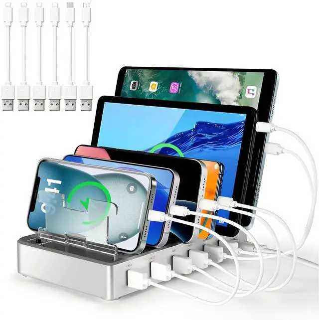 Main image of 300W Fast Charging Station for Multiple Devices, 6 Port USB Charging Hub, Universal Desktop Charger Organizer Compatible with iPhone iPad Android Phones Tablets Kindle Home Office Travel