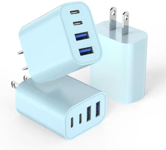 Main image of 40W iPhone 17 Fast Charger Block,3Pack 4-Port USB C Charging Blocks QC Wall Plug+PD 3.0 Power Adapter Multiport Apple USB C Charging Plug for iPhone 17/Air/Pro/16/16e/15/15 Pro Max/14/13/12/iPad(Blue)