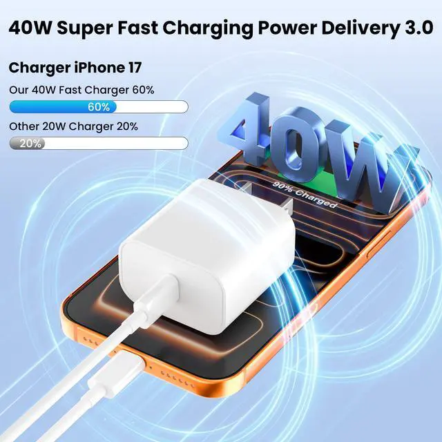 Alt view image 2 of 7 - iPhone 17 Pro Max Charger Fast Charging, 40W USB C Super Fast Charger Block with 6ft Type C Charging Cable Cord for iPhone 17 Pro Max/17 Pro/Air/17/16/16 Pro/16 Pro Max/Plus/15/15 Pro/15 ProMax/S25