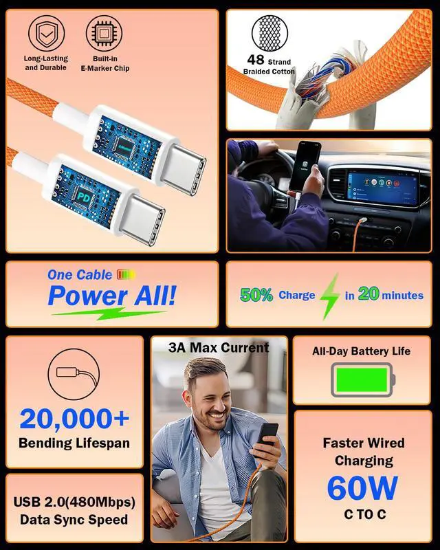 Alt view image 3 of 7 - iPhone 17 16 15 Charger Fast Charging,2-Pack 40W GaN III USB C Chargers with MFi Certified 10ft Type C Cables, PD3.0 PPS USB C Charger Block for iPhone 17/16/15 Pro Max, Samsung S25, iPad, MacBook