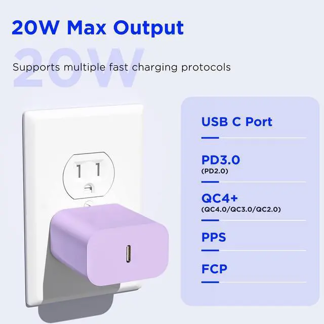 Alt view image 3 of 7 - iPhone 17 16 15 Charger Fast Charging,2Pack 20W Apple iPad USB C Wall Chrager Block with 6FT USB C to C Cable for iPhone 17/Pro/Pro Max/17 Air/ 16/16 Pro/16 Pro Max/15/Plus/Pro/Pro Max (Purple)