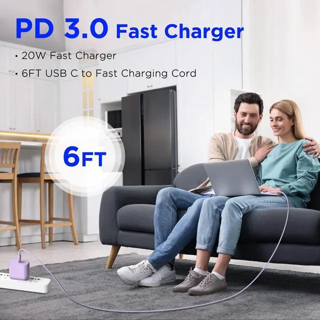Alt view image 6 of 7 - iPhone 17 16 15 Charger Fast Charging,2Pack 20W Apple iPad USB C Wall Chrager Block with 6FT USB C to C Cable for iPhone 17/Pro/Pro Max/17 Air/ 16/16 Pro/16 Pro Max/15/Plus/Pro/Pro Max (Purple)