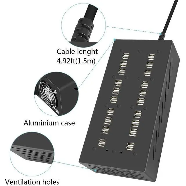 Alt view image 4 of 7 - 40 Ports USB Charging Station with Intelligent Protection, Multi-Port USB Charger Wall Adapter with Power Cable for iPhone, iPad, Samsung