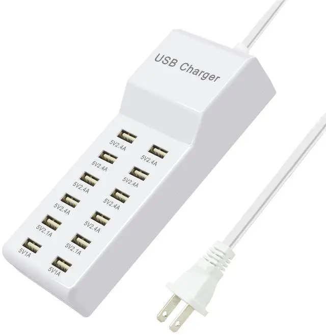 Main image of USB Charging Station Wall Charger, Multi-Port Fast Charging Block, Compatible with iPhone, Android Phones, Tablets and Bluetooth Speakers - Compact for Home Office and Travel Use White