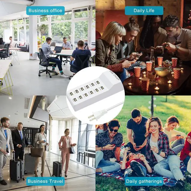 Alt view image 7 of 7 - USB Charging Station Wall Charger, Multi-Port Fast Charging Block, Compatible with iPhone, Android Phones, Tablets and Bluetooth Speakers - Compact for Home Office and Travel Use White