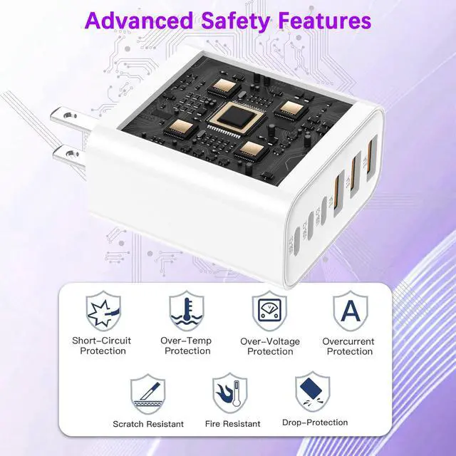 Alt view image 5 of 7 - 65W USB C Charger Block,6-Port iPhone Charger Fast Charging,Multiport PD 3.0 Type C Chargers Brick QC Power Charger Adapter for iPhone 17/16/15/14/13/12 Pro Max,iPad,iPod,AirPods Pro,Samsung S26 S25