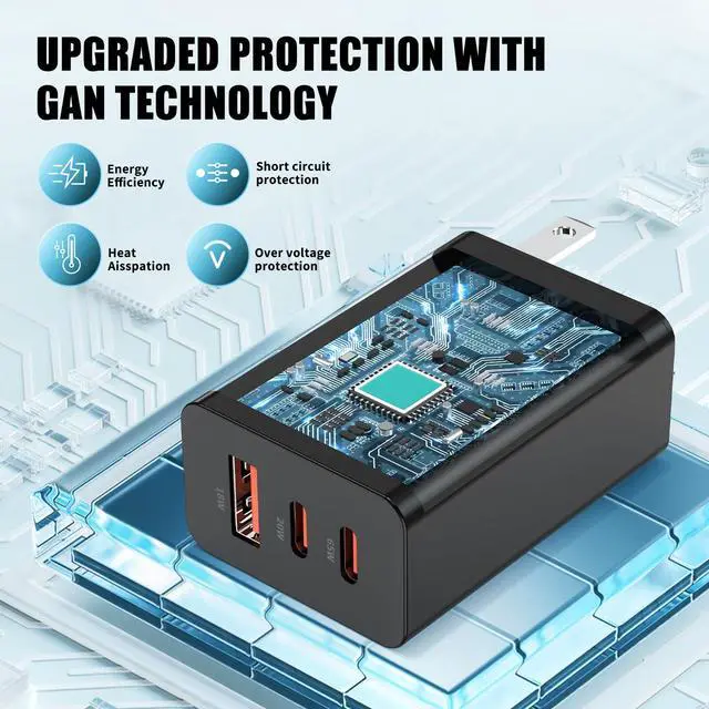 Alt view image 4 of 7 - for iPhone 17 16 Fast Charger, 100W USB C Charger 3 Port Wall Charger Plug Block with 6ft USBC Cable for Phone 16/15 and MacBook Pro/AiriPad ProGalaxy S23, and More