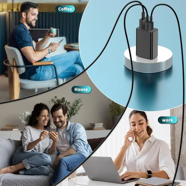 Alt view image 7 of 7 - for iPhone 17 16 Fast Charger, 100W USB C Charger 3 Port Wall Charger Plug Block with 6ft USBC Cable for Phone 16/15 and MacBook Pro/AiriPad ProGalaxy S23, and More