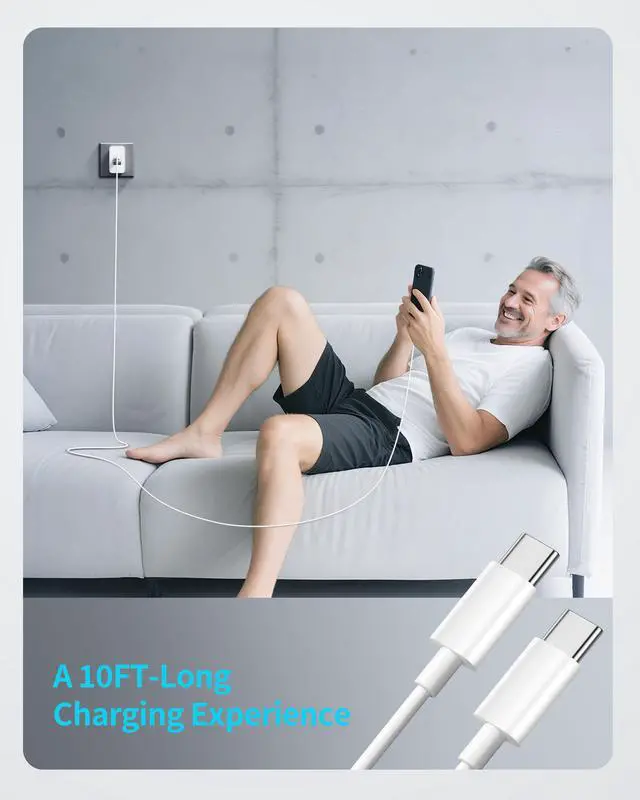 Alt view image 3 of 7 - iPhone 17e/17 Fast Charger, 3-Pack 45W Type C Super Fast Charging Block PD/QC Dual Port USB C Wall Charger with 10FT Long USB C Cable Power Cord for iPhone 17e/17/17 Pro Max/16/15 Pro Max/Plus, iPad