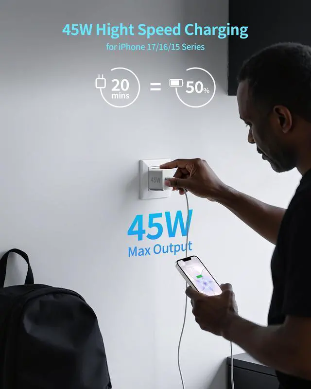 Alt view image 2 of 7 - iPhone 17e/17 Fast Charger, 3-Pack 45W Type C Super Fast Charging Block PD/QC Dual Port USB C Wall Charger with 10FT Long USB C Cable Power Cord for iPhone 17e/17/17 Pro Max/16/15 Pro Max/Plus, iPad