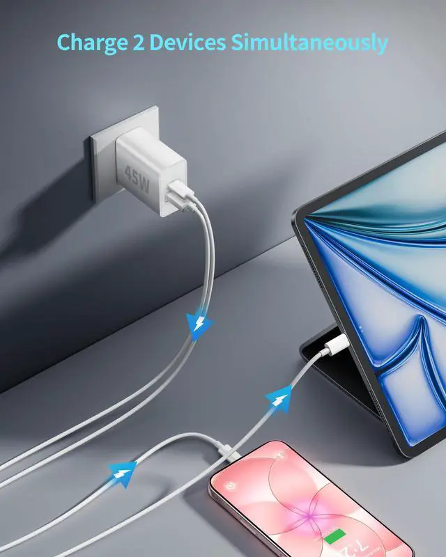 Alt view image 5 of 7 - iPhone 17e/17 Fast Charger, 3-Pack 45W Type C Super Fast Charging Block PD/QC Dual Port USB C Wall Charger with 10FT Long USB C Cable Power Cord for iPhone 17e/17/17 Pro Max/16/15 Pro Max/Plus, iPad
