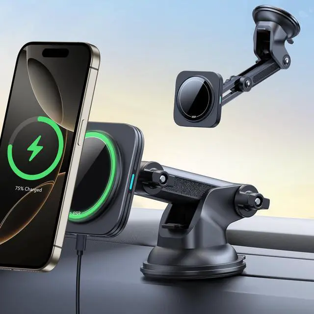 Main image of for 15W MagSafe Car Mount Charger, for MagSafe Car Charger, Suction Cup Magnetic Wireless Car Charging, Dashboard Car Phone Mount for iPhone 17/16/15/14/13/12, S25, Pixel 10, Fast Charging