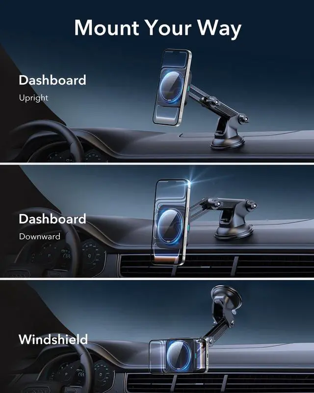 Alt view image 3 of 7 - for 15W MagSafe Car Mount Charger, for MagSafe Car Charger, Suction Cup Magnetic Wireless Car Charging, Dashboard Car Phone Mount for iPhone 17/16/15/14/13/12, S25, Pixel 10, Fast Charging