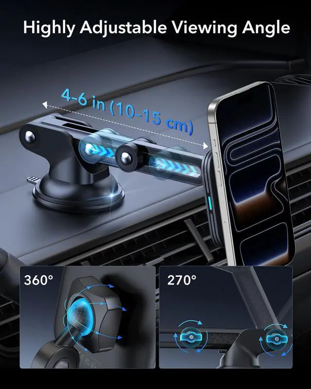 Alt view image 7 of 7 - for 15W MagSafe Car Mount Charger, for MagSafe Car Charger, Suction Cup Magnetic Wireless Car Charging, Dashboard Car Phone Mount for iPhone 17/16/15/14/13/12, S25, Pixel 10, Fast Charging