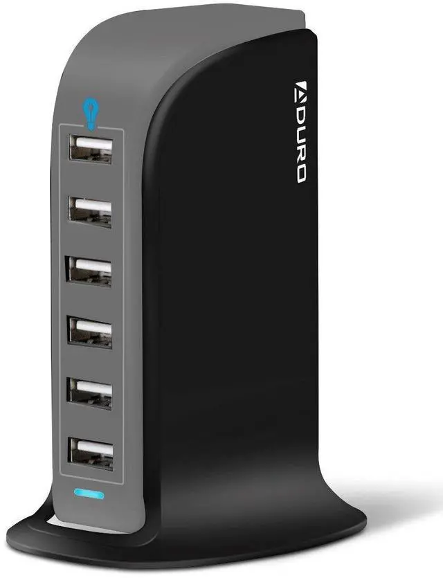 Main image of 40W 6-Port USB Desktop Charging Station Hub Wall Charger for iPhone iPad Tablets Smartphones with Smart Flow (Black/Grey)