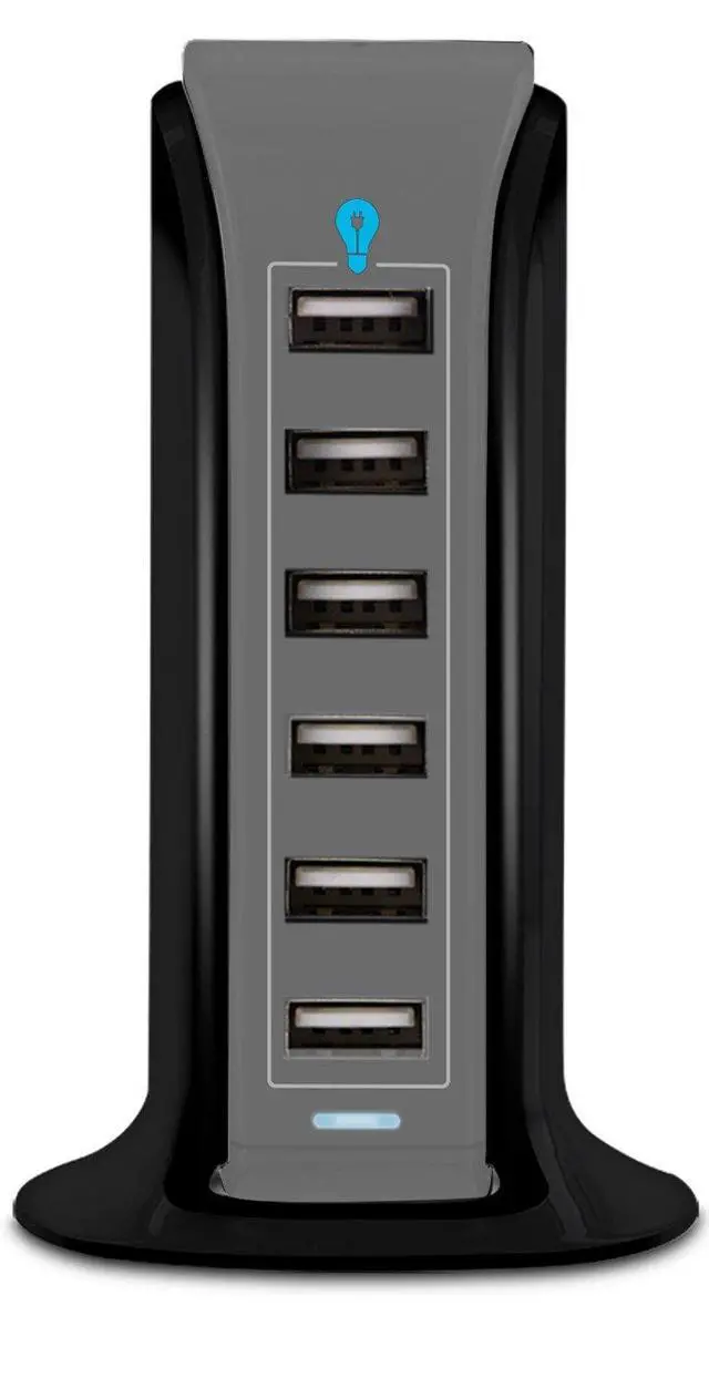 Alt view image 5 of 6 - 40W 6-Port USB Desktop Charging Station Hub Wall Charger for iPhone iPad Tablets Smartphones with Smart Flow (Black/Grey)