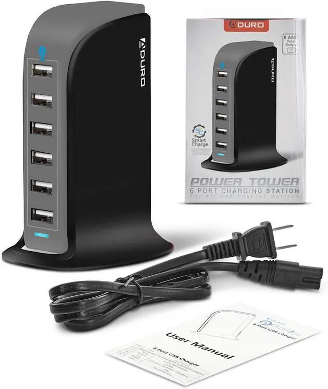 Alt view image 6 of 6 - 40W 6-Port USB Desktop Charging Station Hub Wall Charger for iPhone iPad Tablets Smartphones with Smart Flow (Black/Grey)