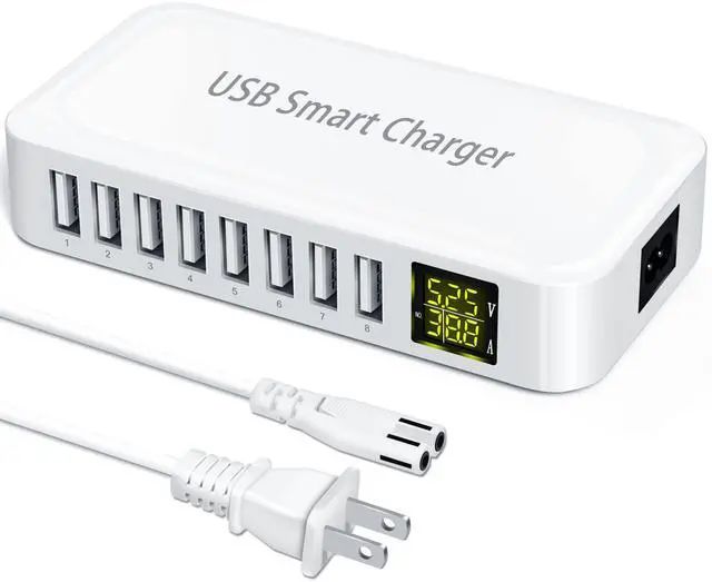 Main image of USB Charging Station, Ziwodiv 8-Port 60W/12A Charger Station, Multi Ports USB-A Charging Hub with LED Display, Compact Desktop Charger for Multiple Devices, iPhone iPad Samsung Android and Tablet