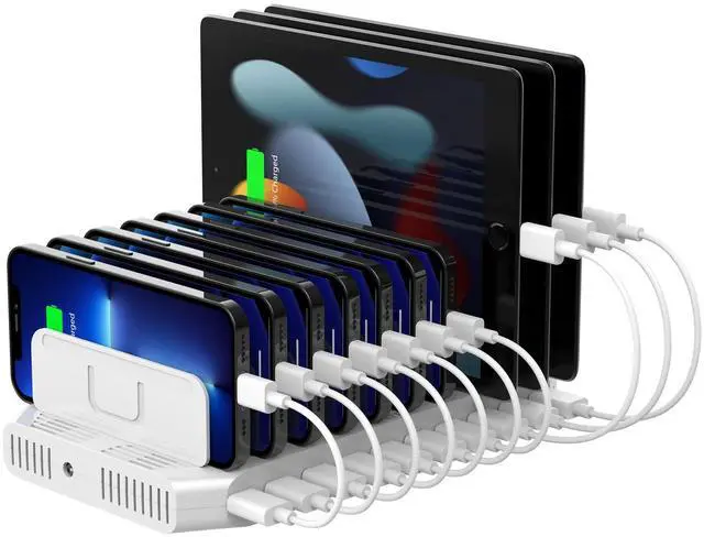 Main image of Multi Charging Station, 10-Port USB Charger for Multiple Device with SmartIC Tech and Adjustable Dividers, Organizer Stand Compatible with iPad, Tablet, Kindle, iPhone