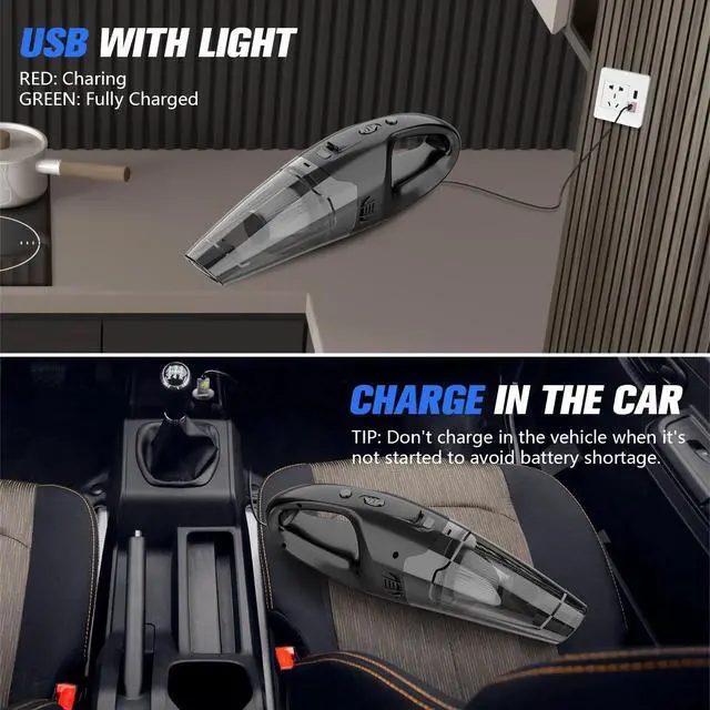 Alt view image 6 of 7 - Handheld Vacuum Cordless Rechargeable, 3-in-1 Car Vacuum Portable with LED Light & USB Charge, 1.65Lbs Lightweight Hand Vacuum Cleaner for Pet Hair, Home, Car Interior