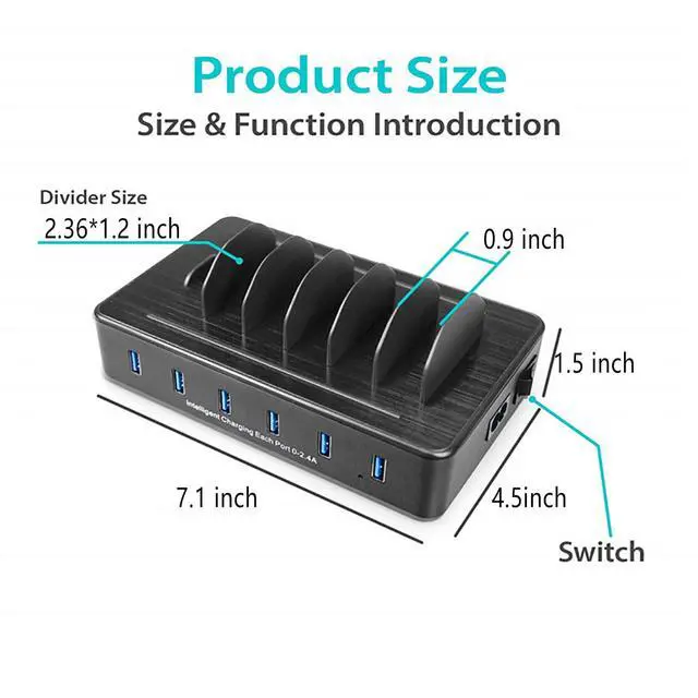 Alt view image 4 of 6 - Charging Station for Multiple Devices,50W 6 USB Ports Family Charger Compatible with Apple iPhone iPad and Android Phone and Tablet