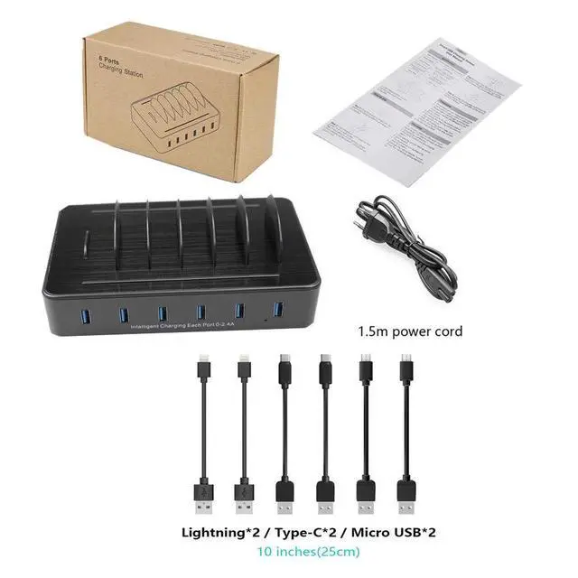 Alt view image 6 of 6 - Charging Station for Multiple Devices,50W 6 USB Ports Family Charger Compatible with Apple iPhone iPad and Android Phone and Tablet