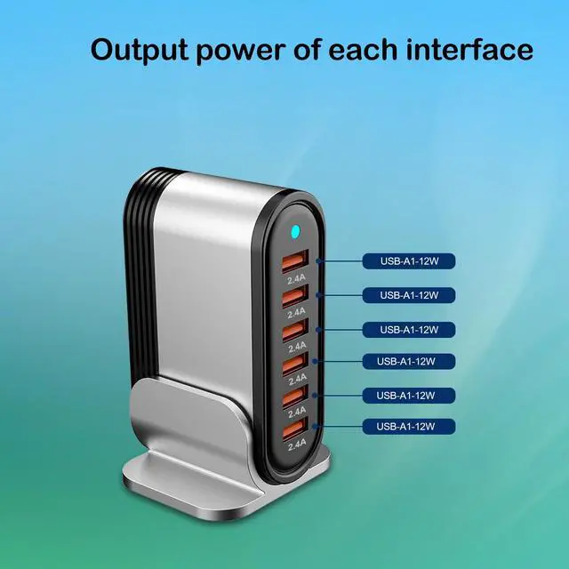 Alt view image 6 of 7 - 6 Port USB Charging Station, Type A Charger, Multi USB Charger for iPhone 14/13 /12/11Series, iPad Pro/Air/Mini, Galaxy, LG and More