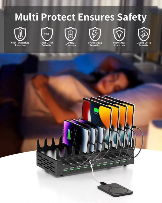 Alt view image 5 of 7 - 690W Charging Station for Multiple Devices, 20-Port USB C Fast Charging Station with Double 100W PD PPS Port, Multi Device Fast Charger Dock for MacBook Pro Laptop, iPhone, iPad, Tablet, Cell Phone