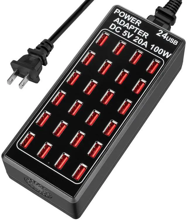 Main image of 24-Port 100W (20 A) USB Charging Station, Home-Sized Desktop US Fast Charger, Multiple USB Desktop Chargers for Hotels, Schools, Shops, Shopping malls and Travel