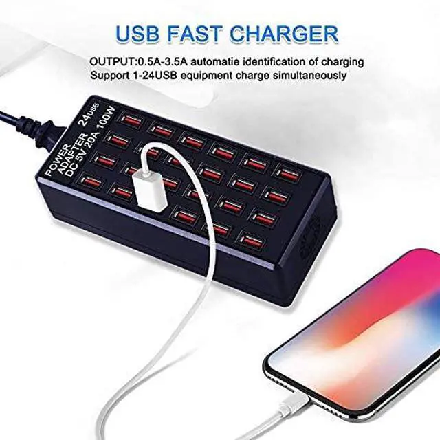 Alt view image 5 of 7 - 24-Port 100W (20 A) USB Charging Station, Home-Sized Desktop US Fast Charger, Multiple USB Desktop Chargers for Hotels, Schools, Shops, Shopping malls and Travel