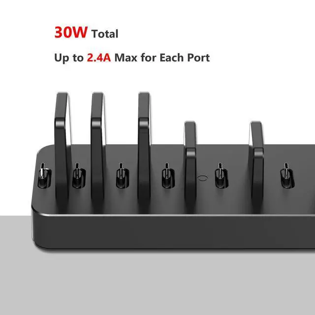 Alt view image 2 of 7 - Charging Station for Multiple Devices, 6 Port USB C Fast Charger Station with 2 AC Outlets and Headset Stand, USB Charging Dock Compatible with Cellphone, Tablet, Kindle, iPhone, iPad and More