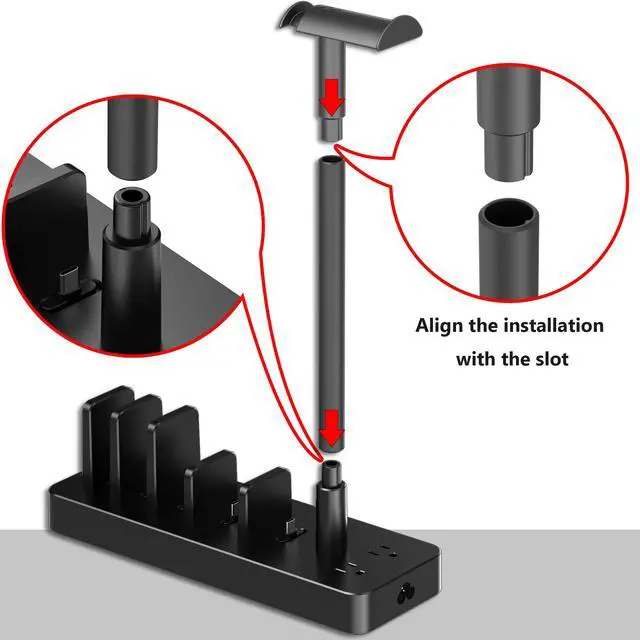 Alt view image 7 of 7 - Charging Station for Multiple Devices, 6 Port USB C Fast Charger Station with 2 AC Outlets and Headset Stand, USB Charging Dock Compatible with Cellphone, Tablet, Kindle, iPhone, iPad and More