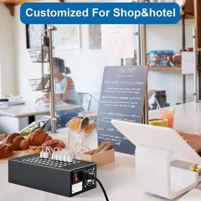 Alt view image 6 of 7 - 50 Port 200 Watt (40A) USB Charging Station, USB Fast Charger with Intelligent Protection, Multiple USB Desktop Chargers, Suitable for Hotels, Shops, Schools, Shopping malls