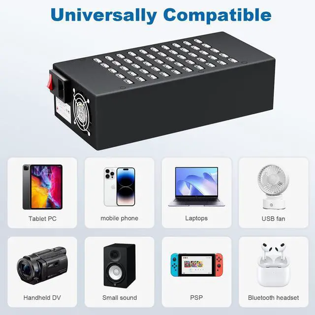 Alt view image 5 of 7 - 50 Port 200 Watt (40A) USB Charging Station, USB Fast Charger with Intelligent Protection, Multiple USB Desktop Chargers, Suitable for Hotels, Shops, Schools, Shopping malls