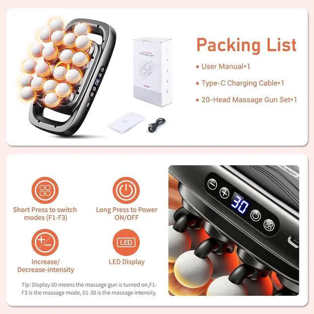 Alt view image 5 of 6 - 20-Head Massage Gun Set Deep Tissue Percussion Massager