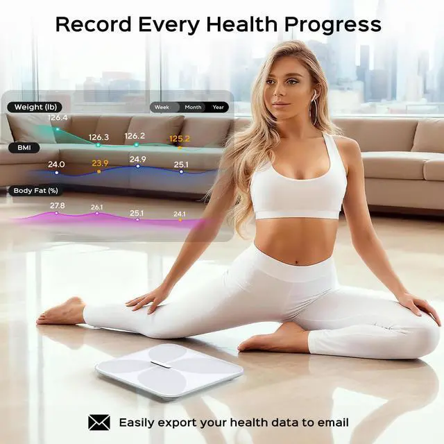 Alt view image 4 of 7 - Wyze Smart Scale X Butterfly - Bathroom Scale for Body Weight, BMI, Body Fat, Muscle Mass, Accurate Bluetooth Digital Scale for Body Composition Analyzer | Sync Health Apps | ITO Glass, 400 lbs, White