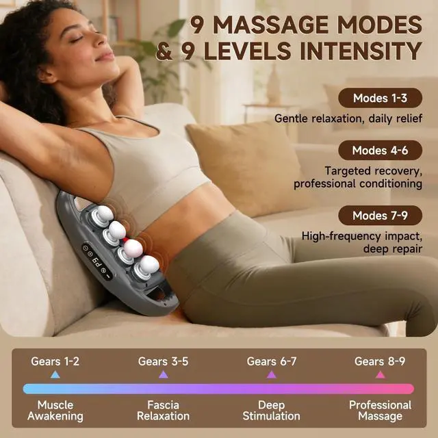 Alt view image 2 of 7 - Back Massager Pain Relief,16 Head Massage Gun Deep Tissue,Percussion Massager with 9 Modes & 9 Intensities,Noise-Free,for Shoulders,Legs,Foot,Neck Massager,Massage Tool
