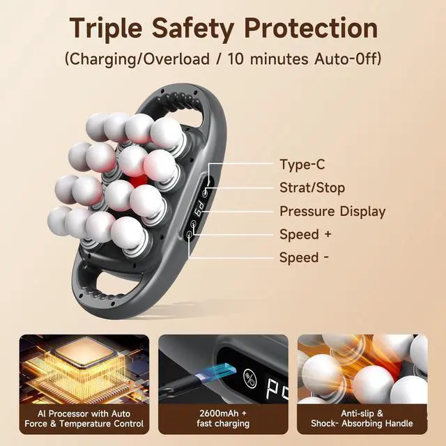 Alt view image 6 of 7 - Back Massager Pain Relief,16 Head Massage Gun Deep Tissue,Percussion Massager with 9 Modes & 9 Intensities,Noise-Free,for Shoulders,Legs,Foot,Neck Massager,Massage Tool