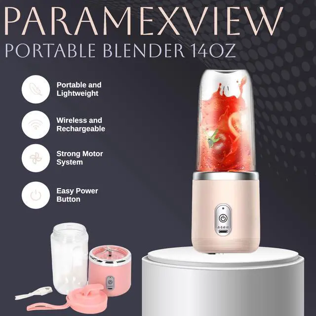 Alt view image 3 of 7 - Portable Blender 14oz for Juices & Smoothies with 6 blades Puwerful performances Fusion Blender | USB Rechargeable, Lid, Cup included | Fit for travel and outdoor activities (Pink)