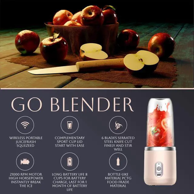 Alt view image 4 of 7 - Portable Blender 14oz for Juices & Smoothies with 6 blades Puwerful performances Fusion Blender | USB Rechargeable, Lid, Cup included | Fit for travel and outdoor activities (Pink)