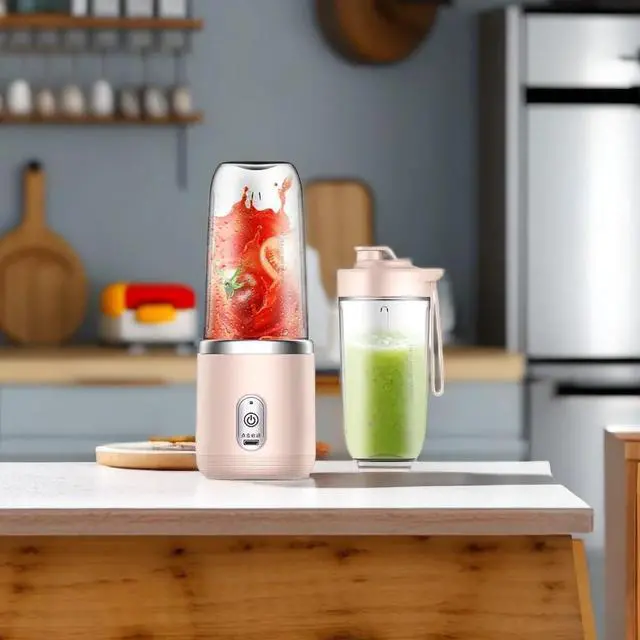 Alt view image 7 of 7 - Portable Blender 14oz for Juices & Smoothies with 6 blades Puwerful performances Fusion Blender | USB Rechargeable, Lid, Cup included | Fit for travel and outdoor activities (Pink)