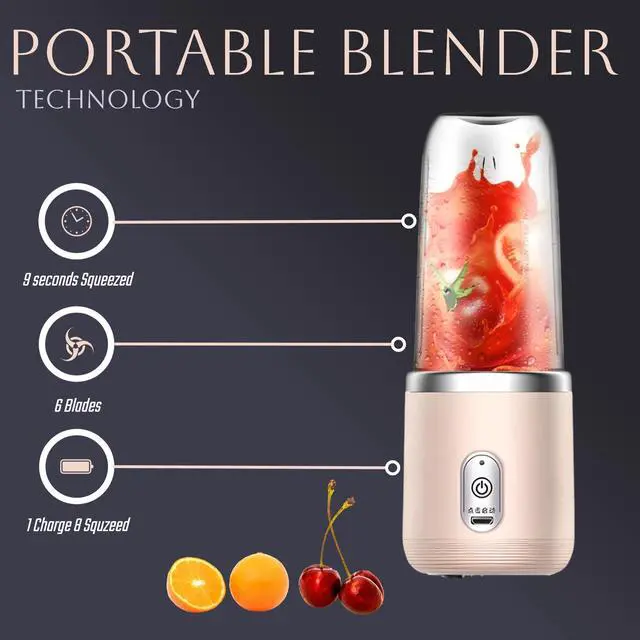 Alt view image 5 of 7 - Portable Blender 14oz for Juices & Smoothies with 6 blades Puwerful performances Fusion Blender | USB Rechargeable, Lid, Cup included | Fit for travel and outdoor activities (Pink)