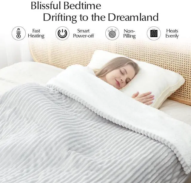 Alt view image 4 of 7 - Heated Blanket Throw Size, Soft and Cozy Electric Heating Blanket for Bed, Automatic Safety System 6 Heating Levels & 4 Hours Auto-Off, 50" x 60" Light Grey